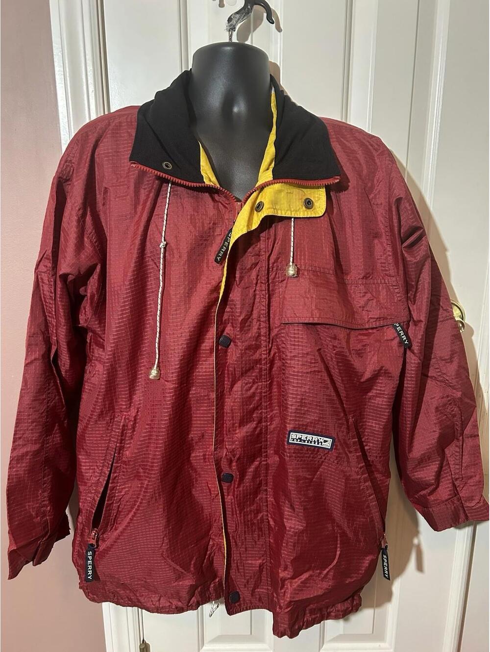 Sperry Top Sider Full Zip Jacket Mens Medium Hidden Hood Adjustable Bottom